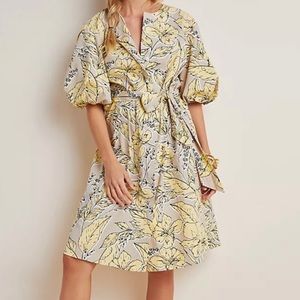 Floral Balloon sleeve below de knee dress